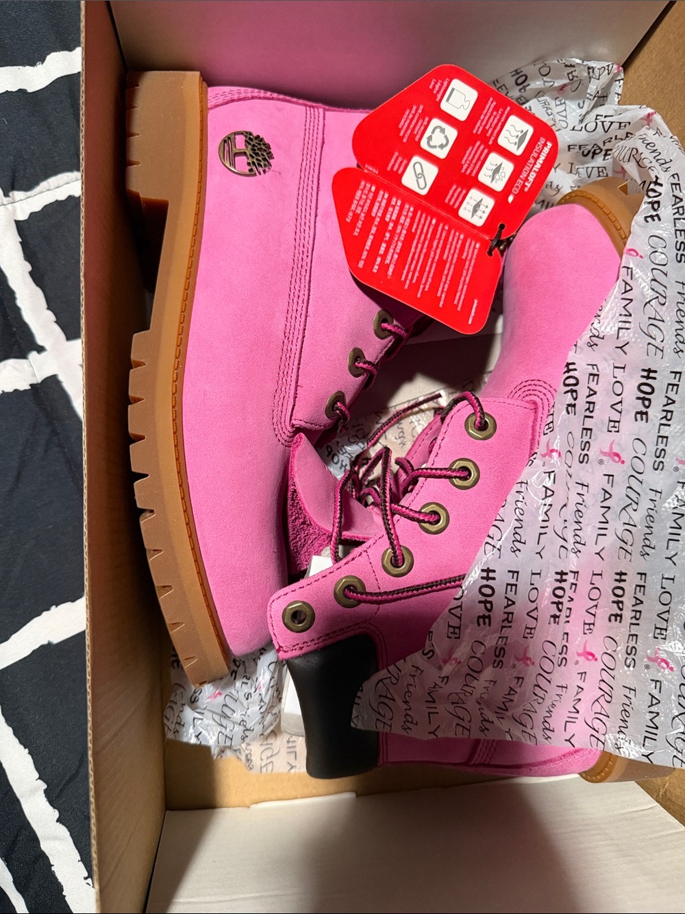 Timberland Women's Pink Lace-Up Waterproof Boots with Tan Lug Sole